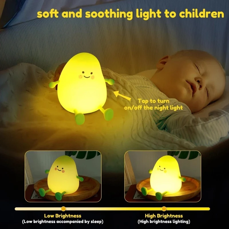 Cute Mango Night Light for Kids Rechargeable Dimmable Bedside Lamp Nursery Nightlight with Timing Setting and Touch Sensitive