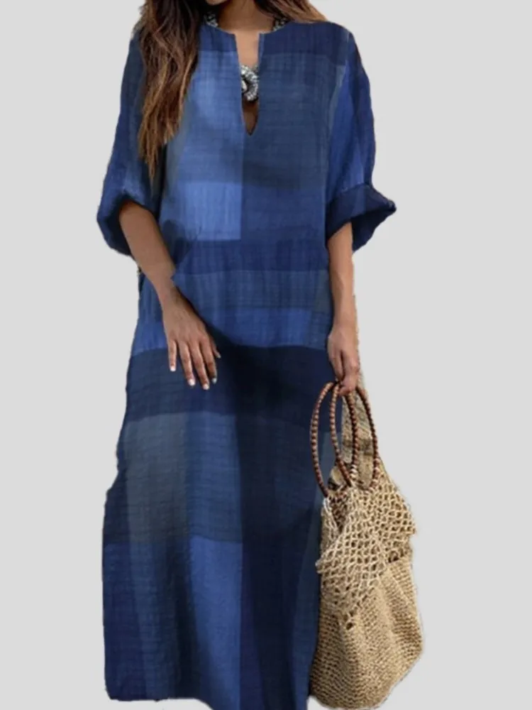 المرأة خمر القطن الكتان منقوشة طباعة قميص فستان طويل الخريف س الرقبة طويلة الأكمام عادية فضفاض عطلة فساتين الحفلات Vestidos #3