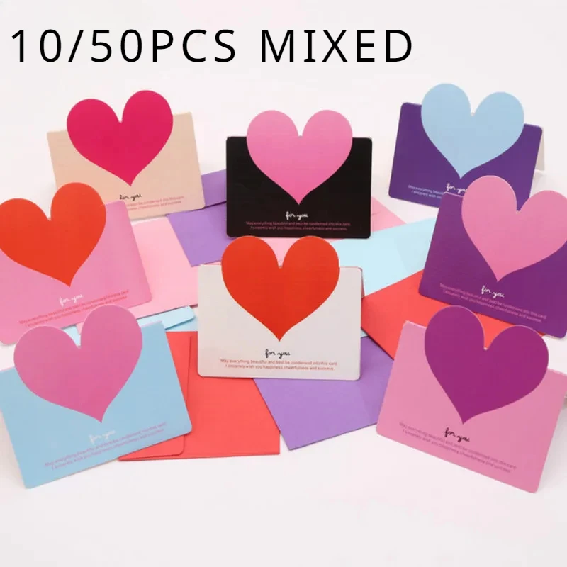 10pcs/bag Mixed Color LOVE Heart Shape Greeting Card Valentines Day Gift  Wedding Invitations  Romantic Thank You s