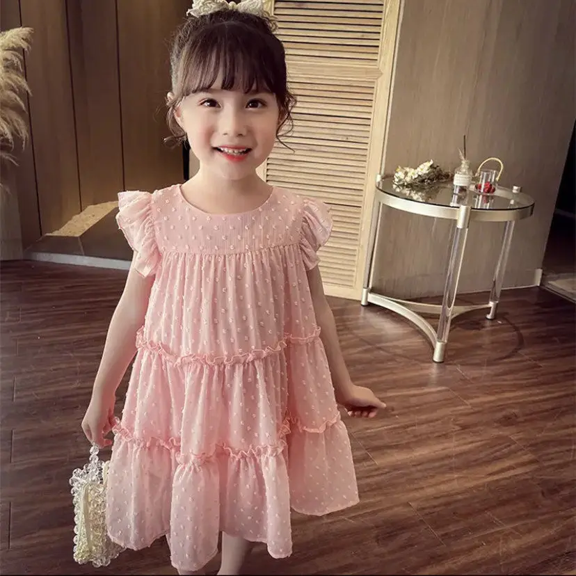 Girls Dress Summer New Super Fairy Fluffy Vest Skirt Baby Lace Chiffon Princess Dress