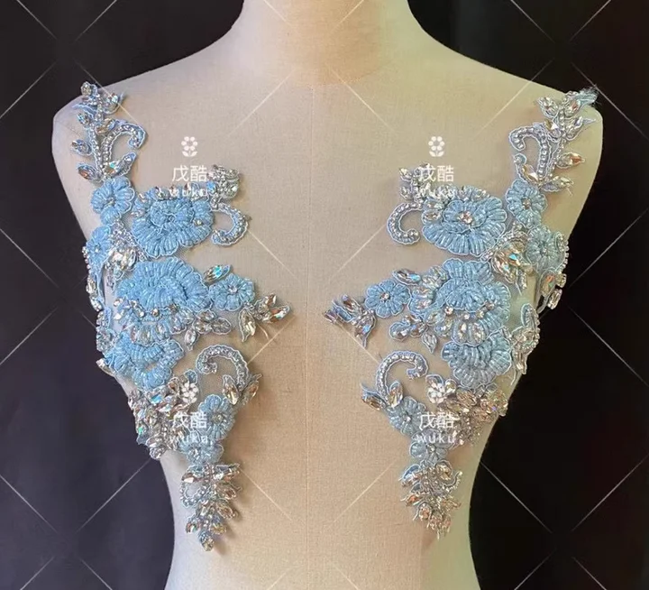 

Hand-made rhinestone lace applique dress wedding toast dress dance dress cheongsam mother children's clothing