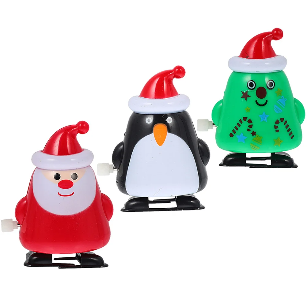 

3pcs Wind Up Christmas Adorable Plastic Kids Plaything Holiday Party Favors Fun Walking Animal Design Small Size Xmas Gift
