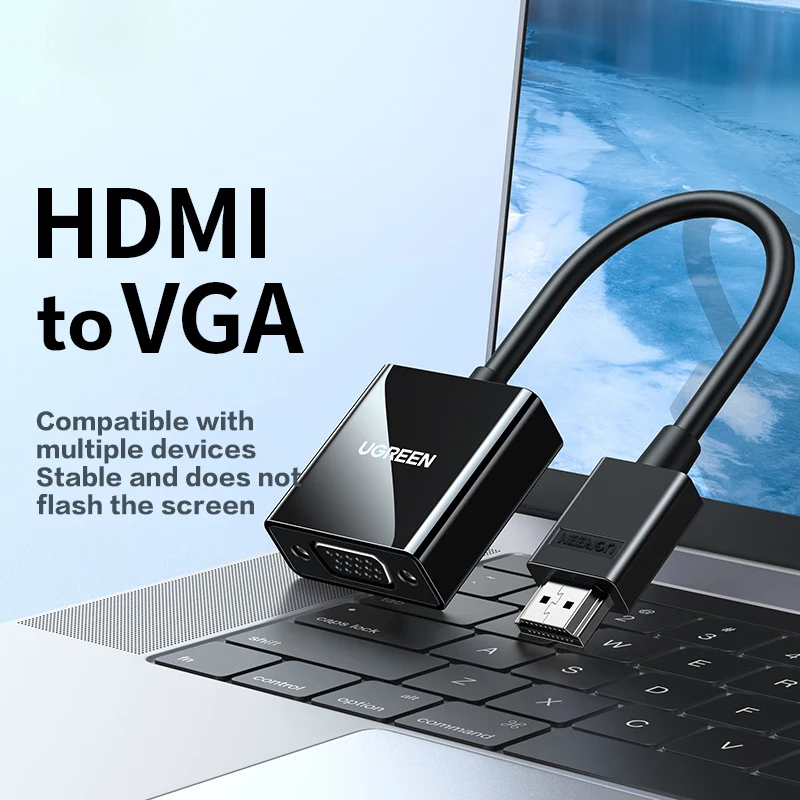 Ugreen HD-MI to VGA アダプター 1080P/60Hz オス-メス HD to VGA コンバーター ビデオディスプレイケーブル