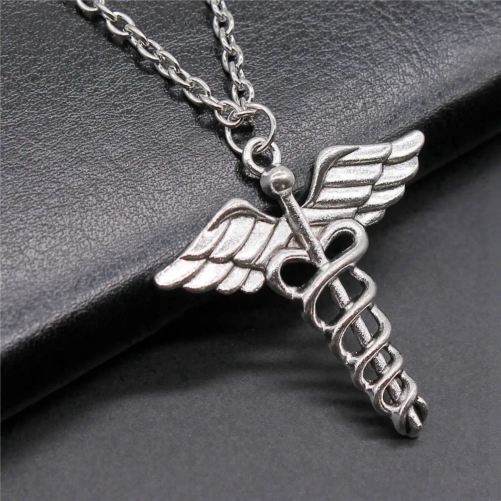 1pcs Caduceus Medical Symbol Woman Choker Car Pendant Accessories For Jewelry Wholesale Chain Length 70cm OR 45+4cm