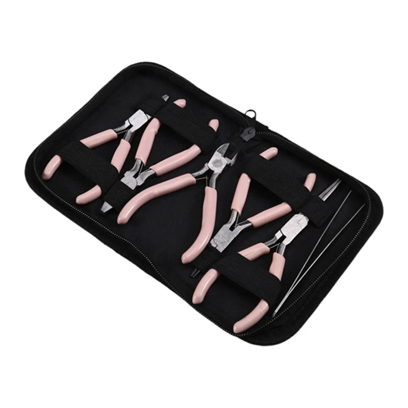 6PCS Pink Color Handle Anti-Slip Splicing and Fixing Jewelry Pliers Tools for DIY Jewelery Making Needlework