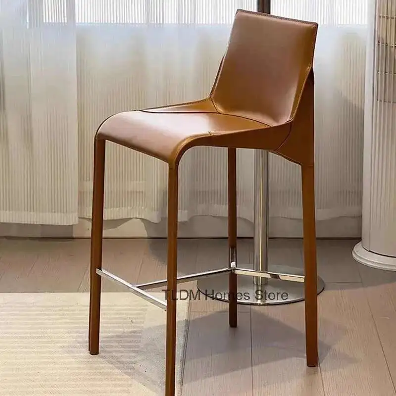 

Nordic Leather Bar Chairs for Kitchen Home Backrest Bar Stools Minimalist High-end Sense Designer High Stool for Small Apartment