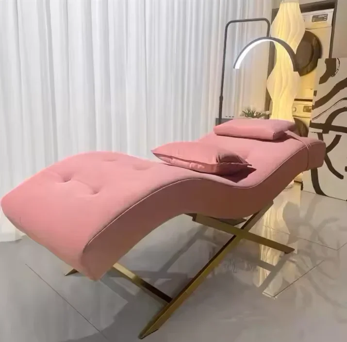 Cama de masaje facial de pestañas curvas de salón de belleza de Spa plegable moderna de acero inoxidable