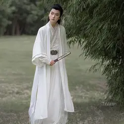 Large Size Hanfu Men Chinese Traditional Cosplay Costume Carnival Cosplay Costume Ancient Hanfu White Shirt+Skirt+Coat Set Women