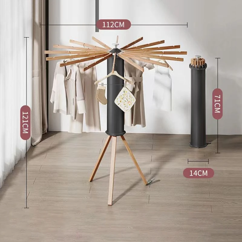 Tripod Clothes Drying Rack, Portable Foldable Clothes Drying Rack, Home Floor Standing Wooden Clothes Drying Rack