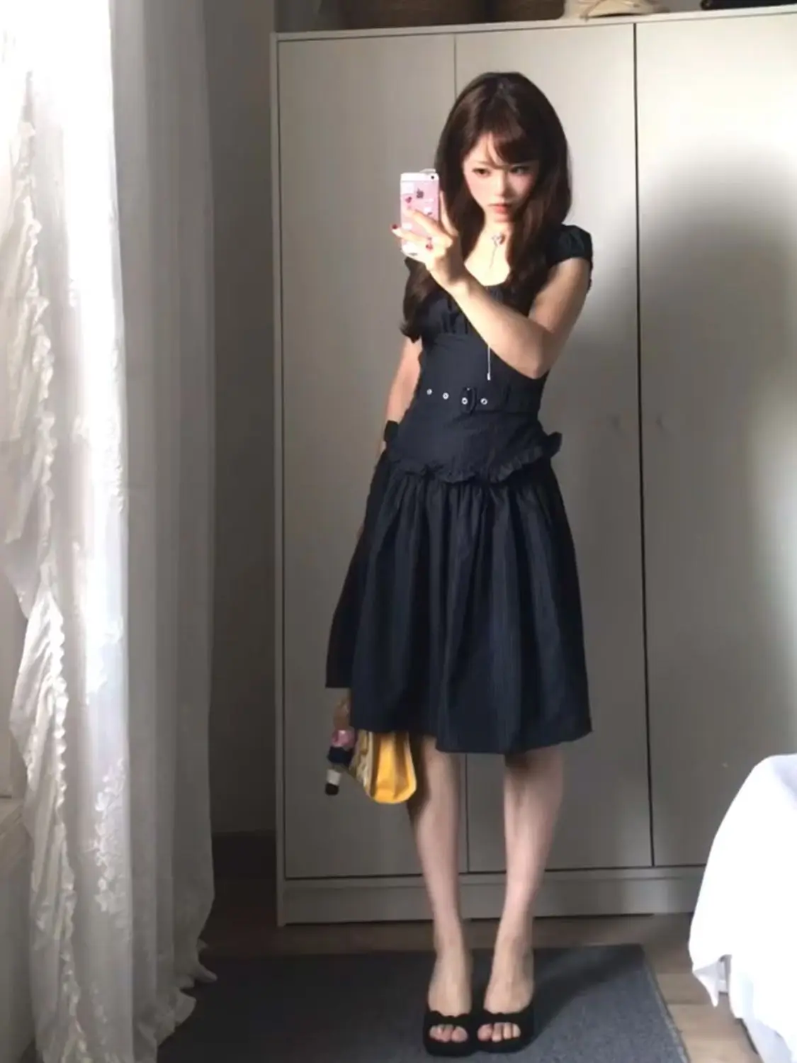Coquette Vintage Kawaii 2 Piece Set Women Striped Puff Sleeve Corset Ruffle High Waist A-line Skirt Slim Fit Daily Cafe Outfit