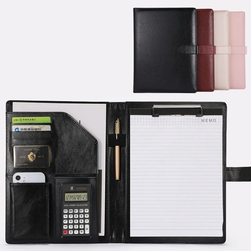 Black A4 Leather Folder for Document Executive Portfolio Folder Business Man Organizer Suitcase Holder for Office Supplier