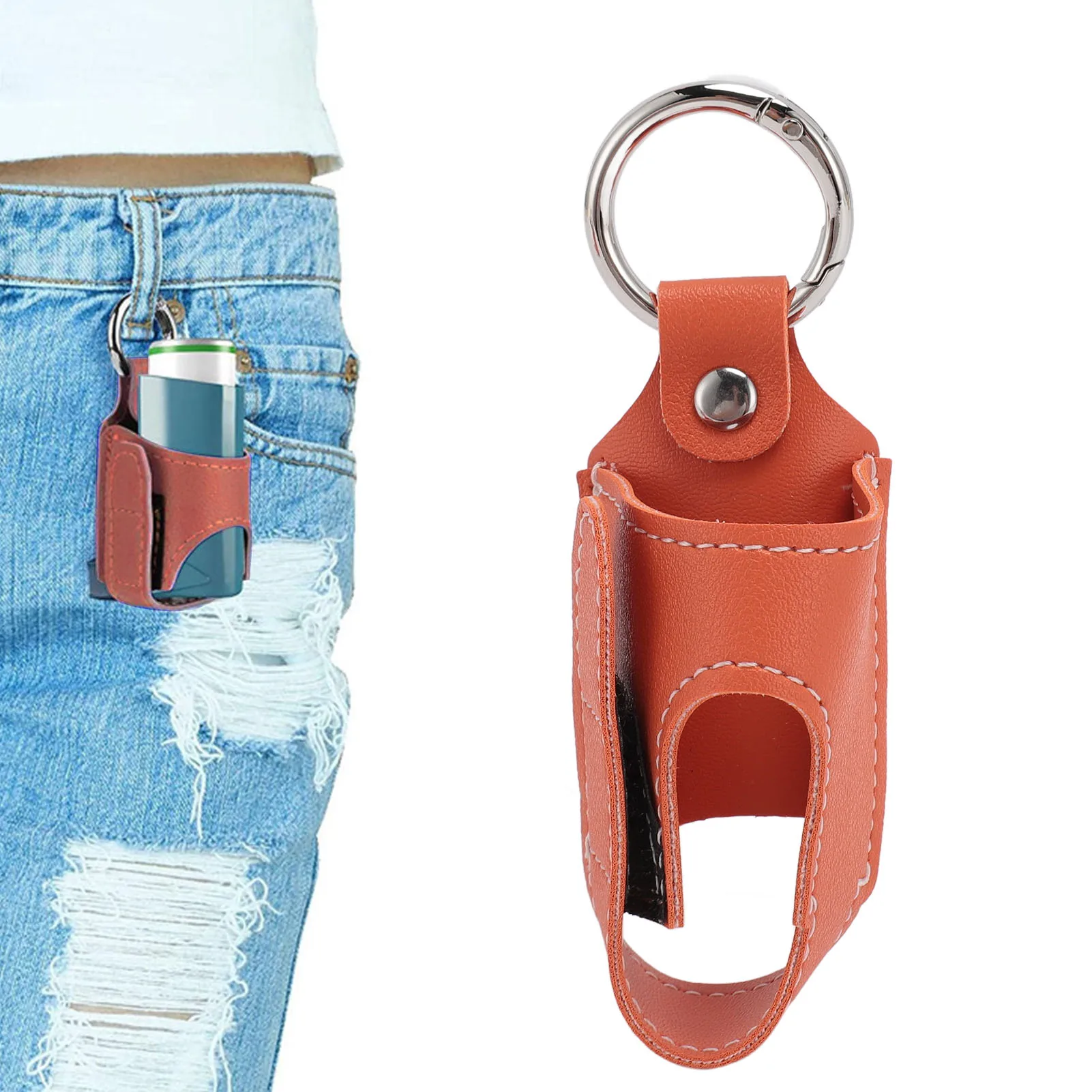 10pcs Inhaler Carrying Holder Clasp Closure Safety Carabiner Clip Portable PU Leather Inhaler Protective Holder Daily Inhaler