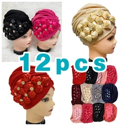 Wholesale 6/12 Piece Best Selling Flannel Hat Women's Cap Forehead Cross Muslim Base Scarf Indian National Style Pearl Headdress