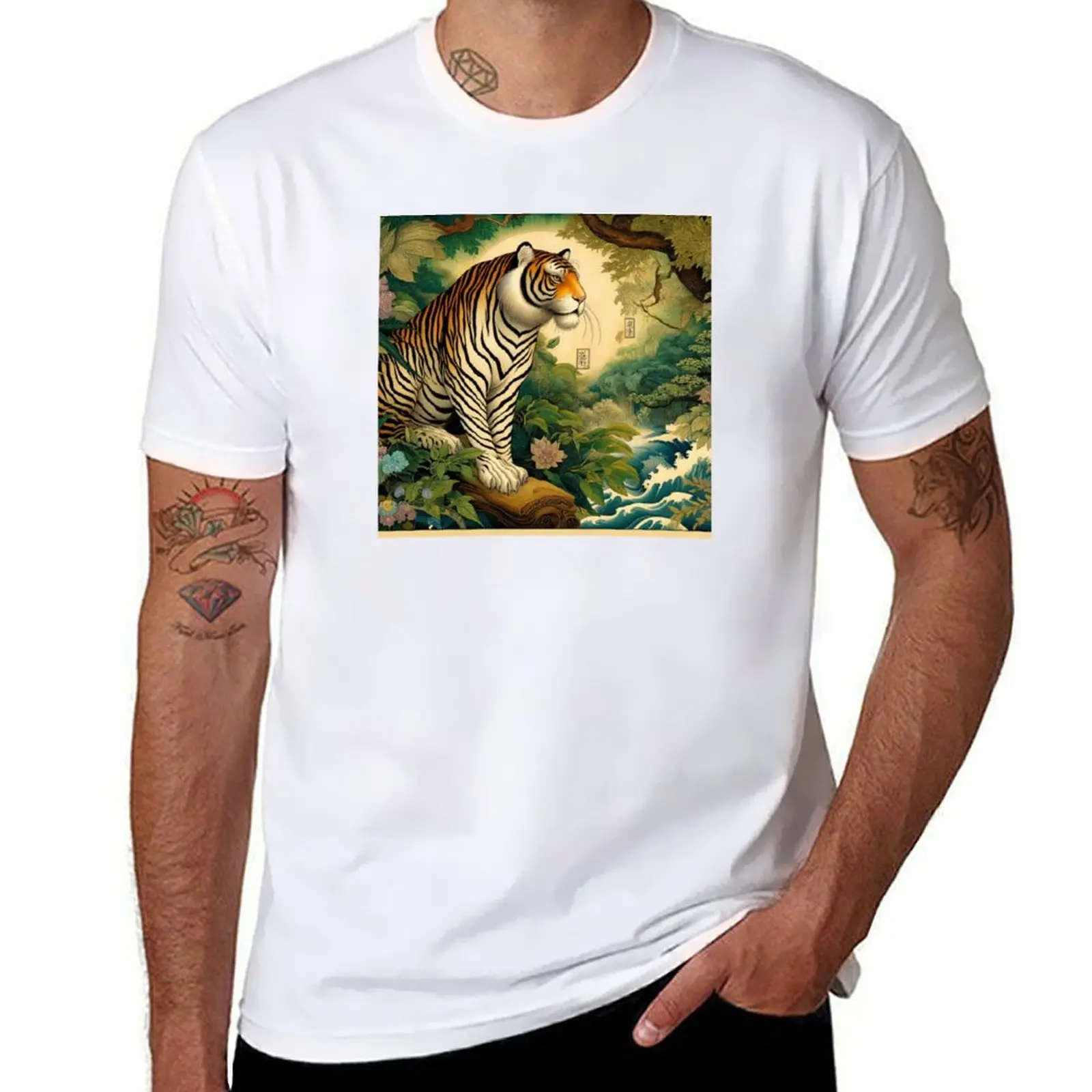 

Tiger Japanese Art Style T-Shirt Minimalist Graphic Tee Shirt