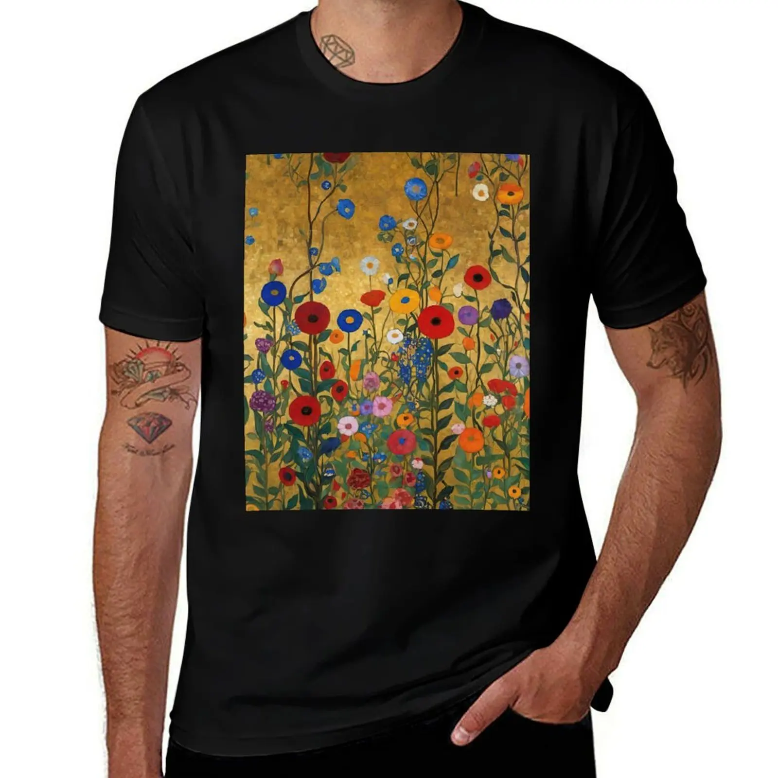 

Gustav Klimt Flowers and Gold T-Shirt man clothes rapper graphic tees blanks compression shirt men