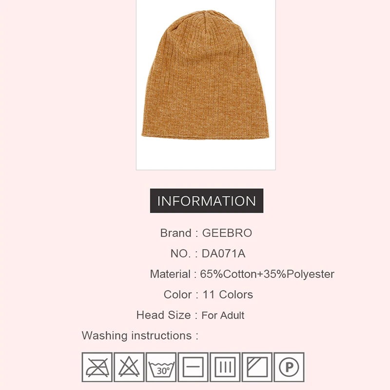 Women Plain Cotton Ribbed Beanies Hat Autumn Winter Warmer Knitted Hats Ladies Stretch Slouchy Striped Baggy Skullies Cap