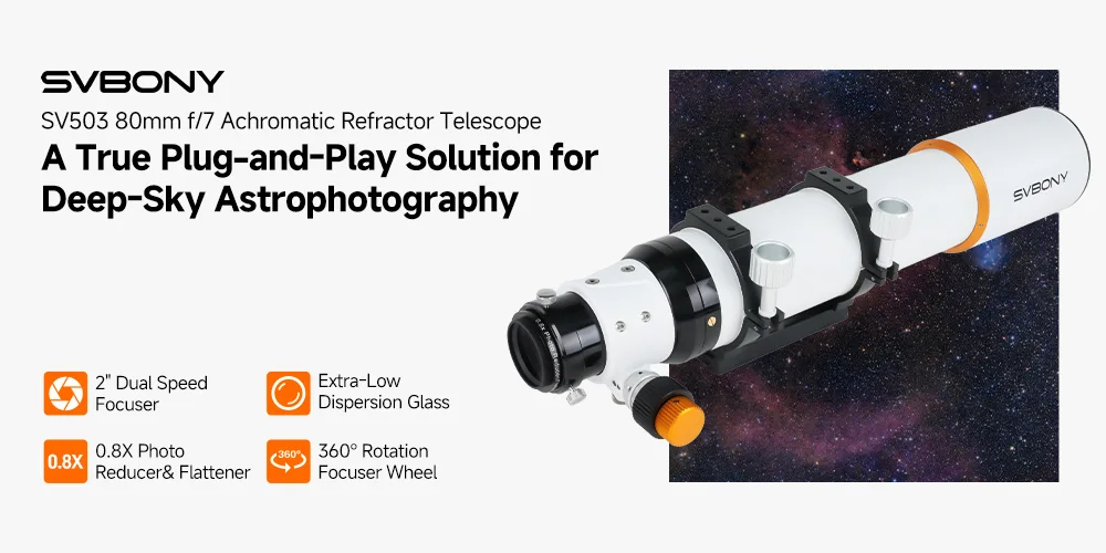 Svbony SV503 80ED Verbessertes F7-Teleskop-Refraktor mit integriertem Flat-Field-Objektiv für astronomische Teleskopfotografie im Weltraum. – Detail 7
