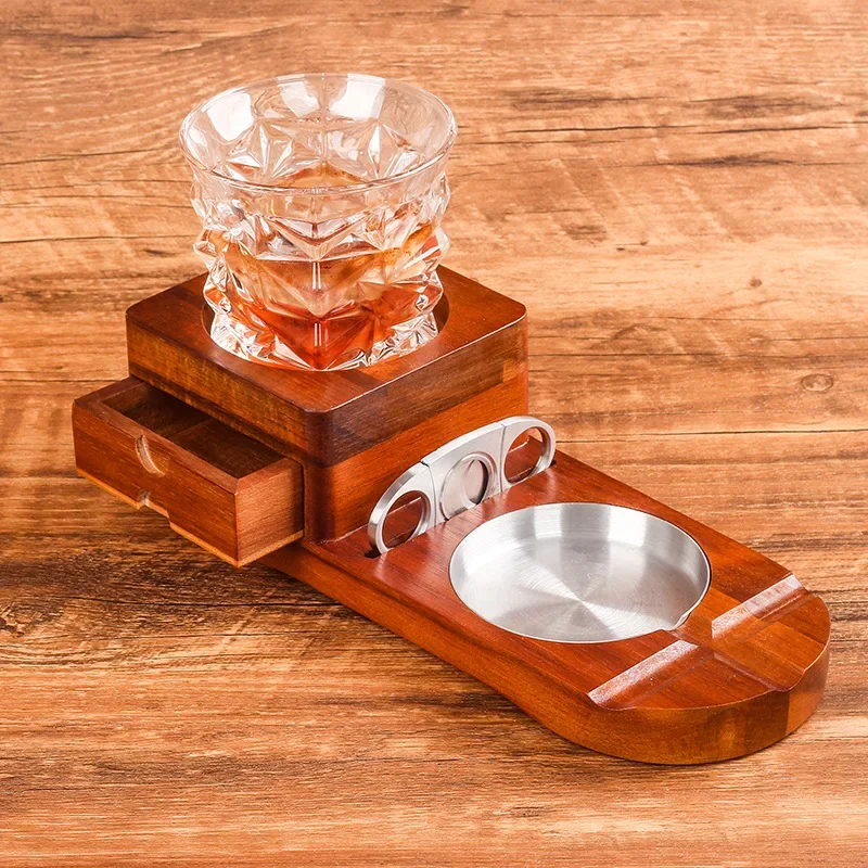 

Wooden Cigar Ashtray Beverage Solid Wood Coaster Whiskey Tray Cigar Holder Cigar Box