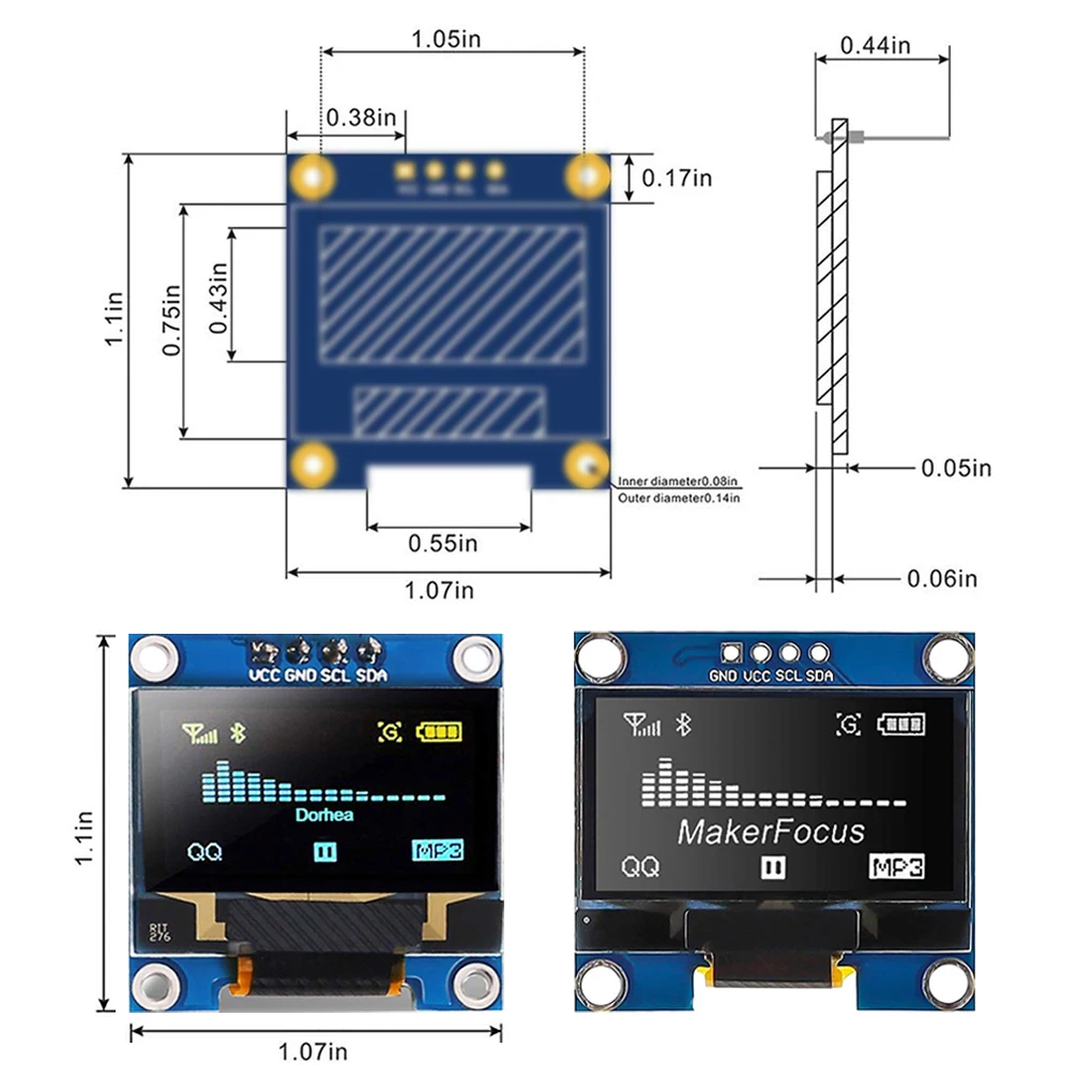 DC 3.3-5V 128x64 Pixel OLED Module Development Board I2C/IIC Port Digital Display Circuitboard Electronic Accessory