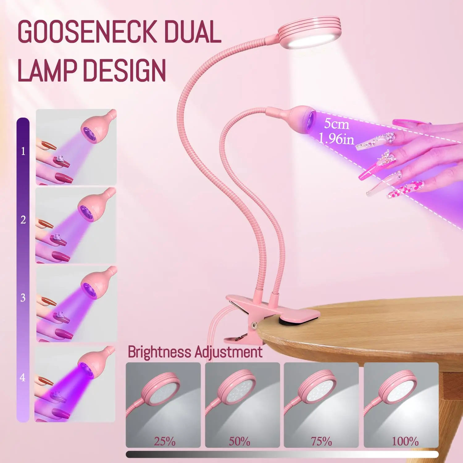 مسمار UV مصباح Led أضواء مجفف مزدوج رئيس الأشعة فوق البنفسجية مرنة كليب على مكتب USB صغير هلام علاج مانيكير باديكير صالون أدوات