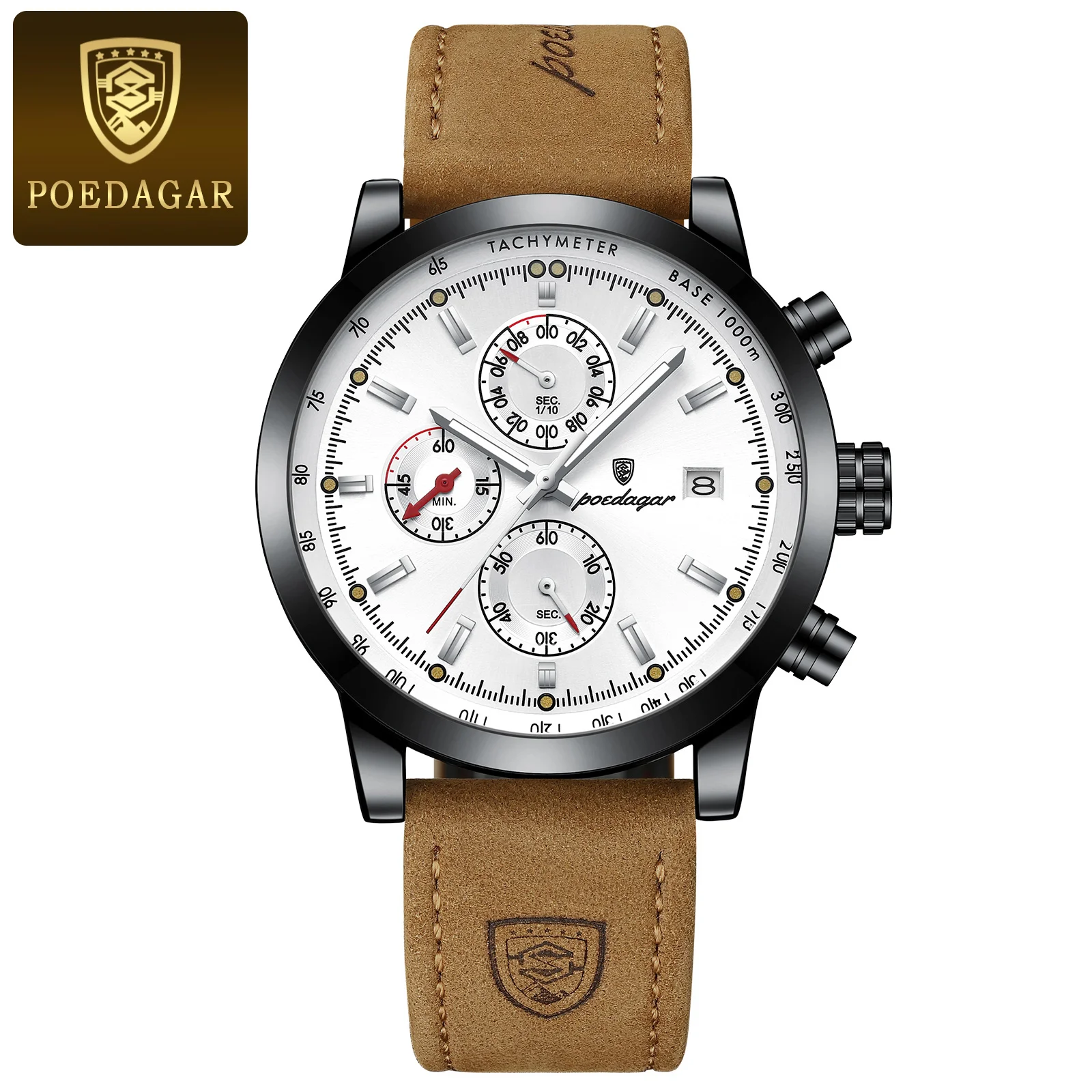 POEDAGAR Luxus Trendy Mann Uhr Datum Wasserdicht Leucht Chronograph Männer Uhr Sport Männlich Stilvolle Leder herren Quarz Uhren 3