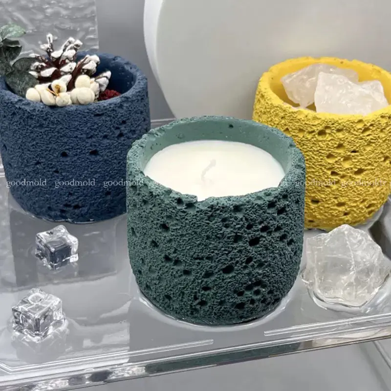 Moon Texture Concrete Candle Vessel Mold Silicone Mold for Cement Pot Round flower pot mold Aroma plaster Container mold