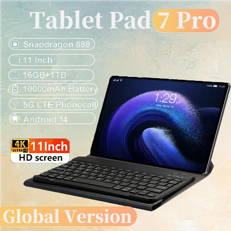 

2025 Pad 7 Pro Global Version Tablet Android14 Snapdragon888 11Inch HD 16GB+2TB 20000mAh 5G Dual SIM Bluetooth WiFi GPS Tables ﻿