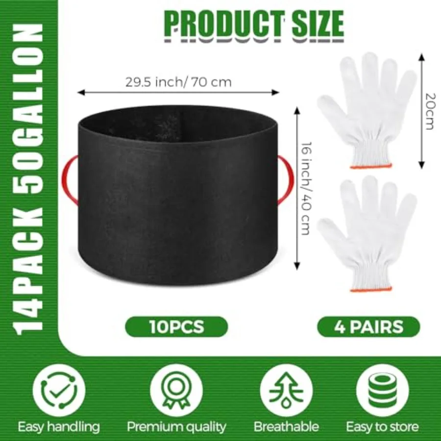 Garden vegetable planting: nonwoven fabric, black, breathable and thickened with handles, includes gloves