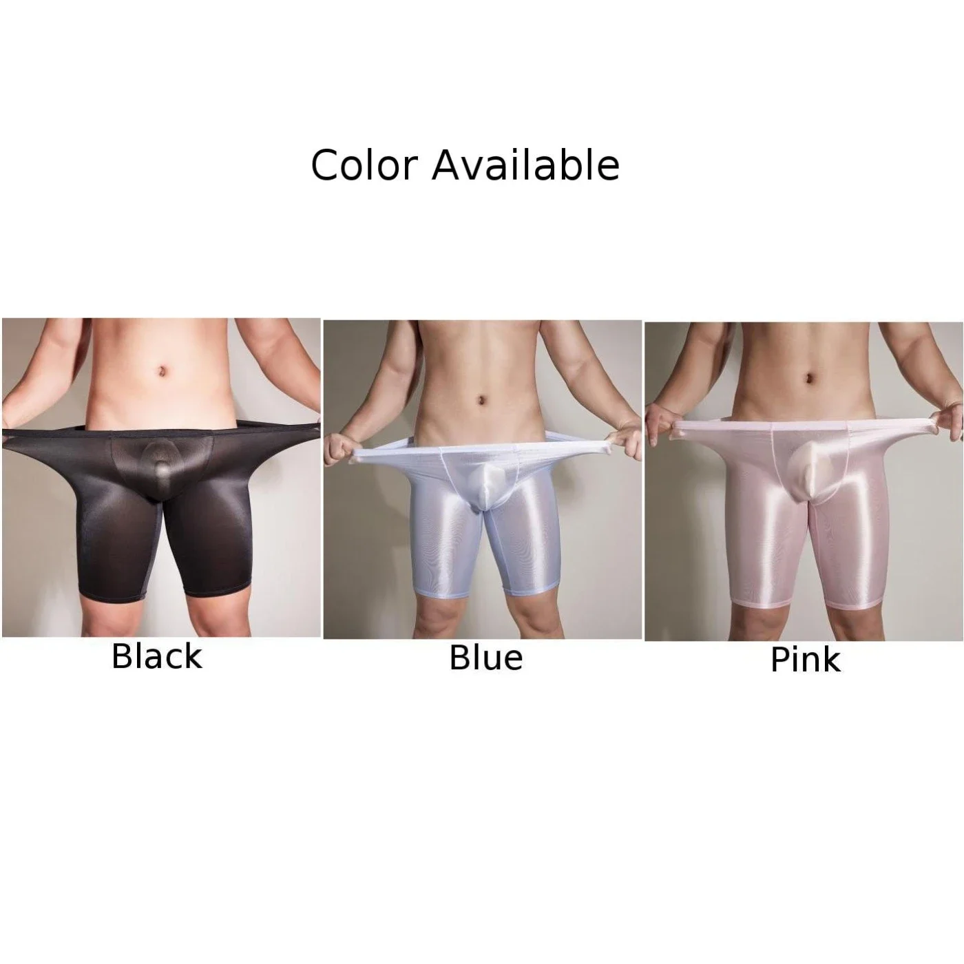 Men Sexy Elastic Long Boxershorts Shiny Glossy See-Through Shorts Trunks Fitness Bottoms Short Pants Leggings Bottoms Swimming