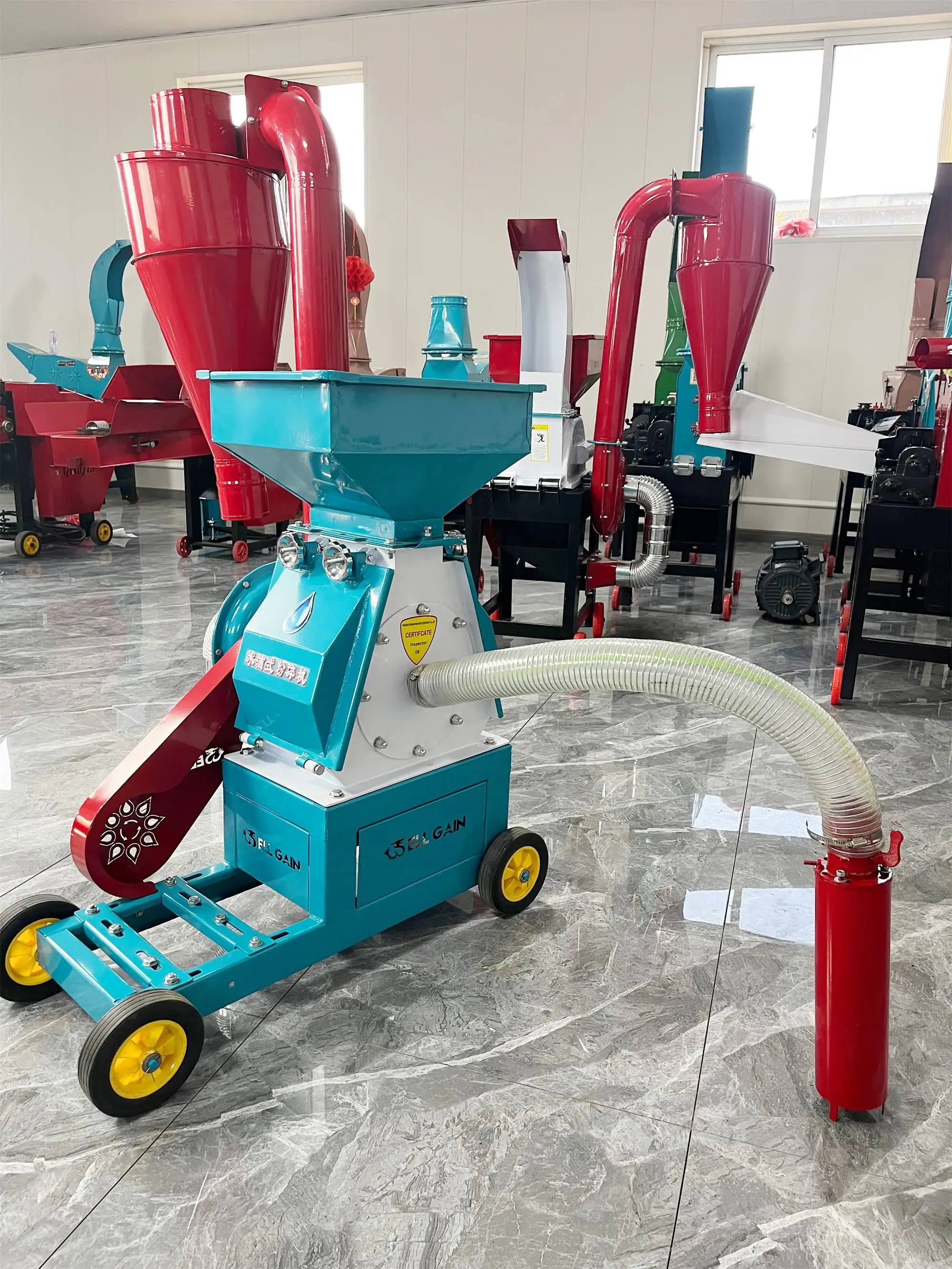 Hammer Mill with Cyclone Dust Collector 1000kg/h Animal Feed Crusher Corn Maize Grinder Self Priming