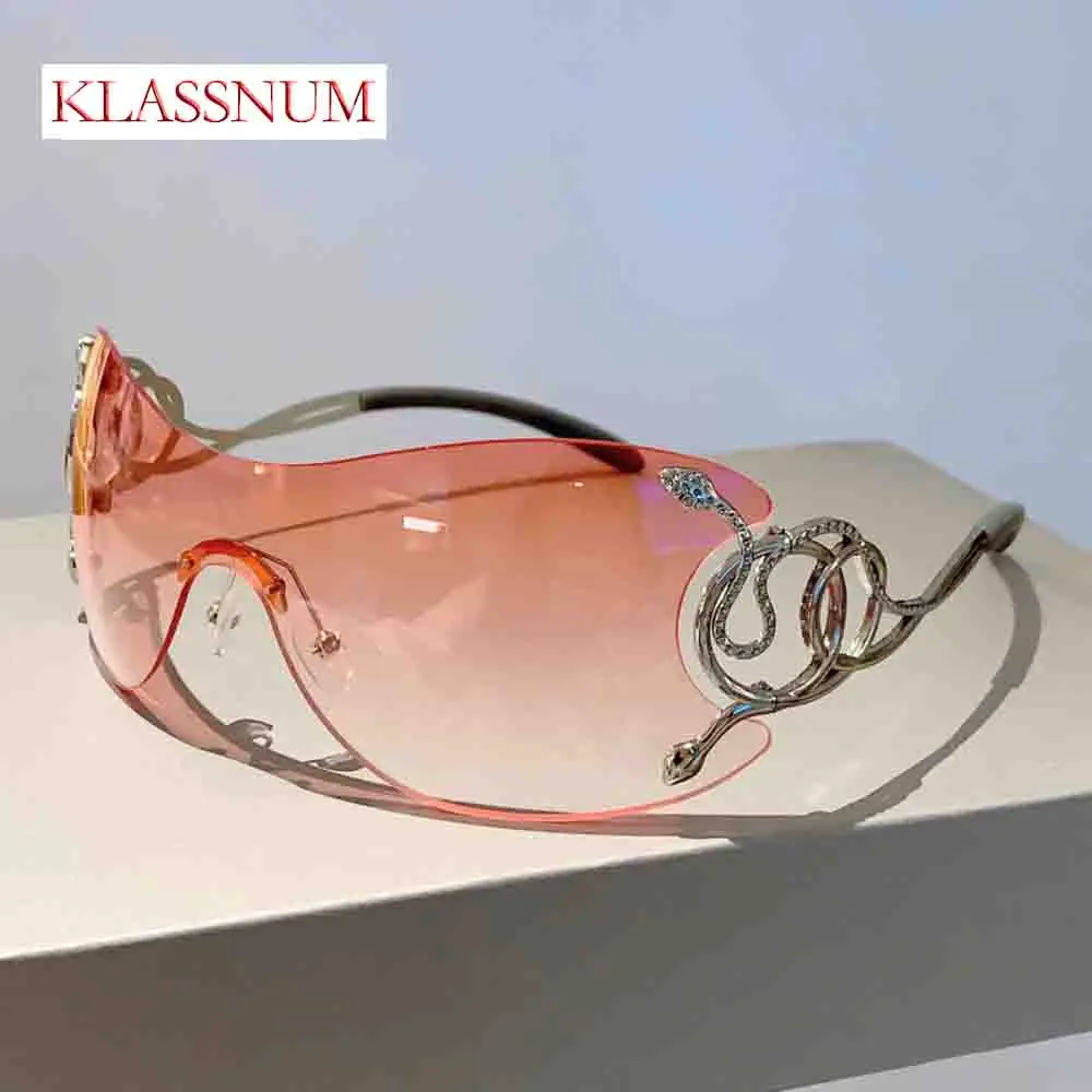 

KLASSNUM Y2k Luxury Brand Rimless Sunglasses Women Outdoor protect Shades Trendy Design Metal Frame Eyewear Goggle