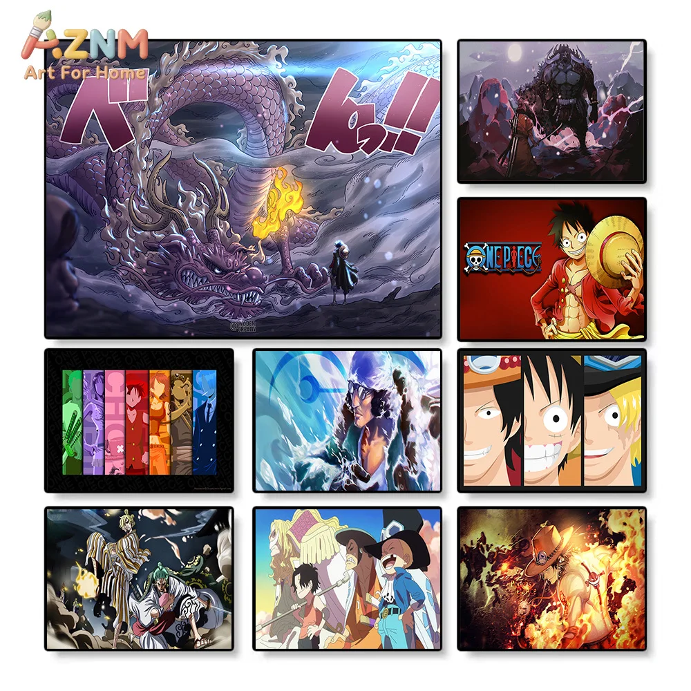AZNM Lienzo Decorativo de Anime One Piece, Luffy, Ace, Sabo, Aokigi, Kaido, Dragón, País de Wano, Impresión HD, Sin Marco, Estilo Manga, Decoración para el Hogar