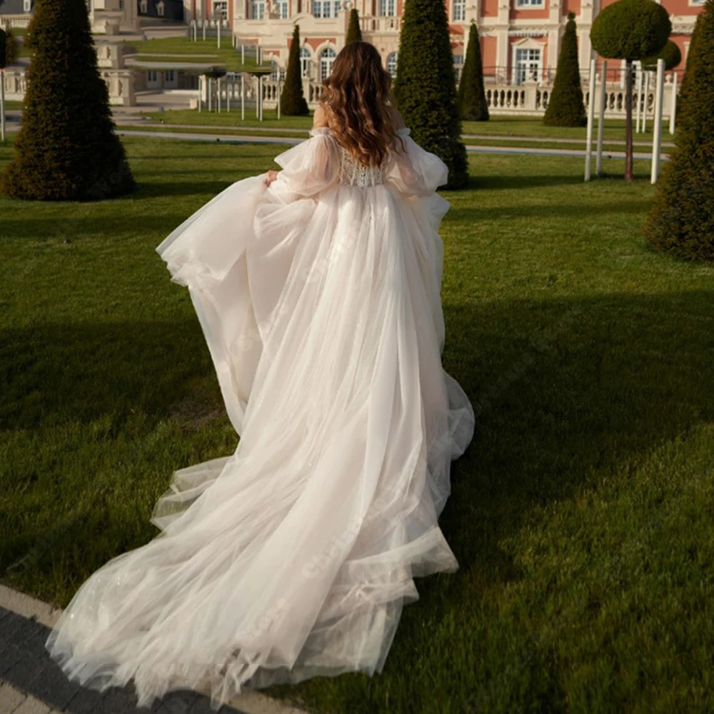 Vestidos de Novia de gasa con hombros descubiertos para mujer, Vestidos de Novia de compromiso Vintage, Vestidos de Novia tradicionales con estampado de flores, 2024