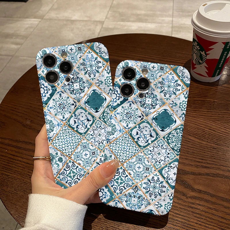 BURGA Blue Brick Pattern Phone Case for OPPO Realme 5 6 7 7i 8 9 9i 10 Pro Plus C11 C12 C20 C21Y C25Y C33 C35 C55 Hard PC Cover