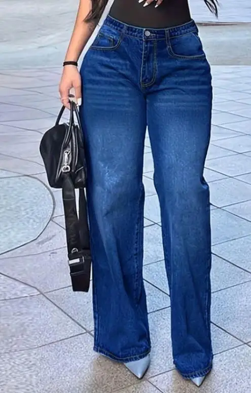 Women's Jeans 2026 Spring Autumn New Solid Color Pocket Design High Waist Streetwear Casual Straight Leg Jeans