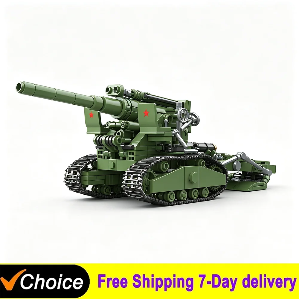 Military World War B-4 M1931 203MM Howitzer Tank MOC Building Blocks Armored Vehicle Sets Desktop Ornament Toys Boys Gifts