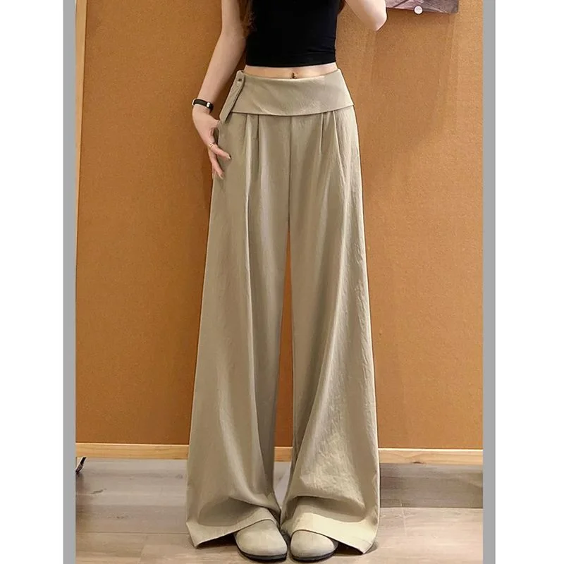 New Summer 2026 Loose Low-rise Button-down Solid Color Wide-leg Pants
