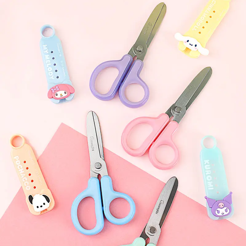 Sanrio Cinnamoroll Kuromi My Melody Scissors Cartoon Pachacco Round Head Safety Scissors Student Art Stationery Birthday Gifts