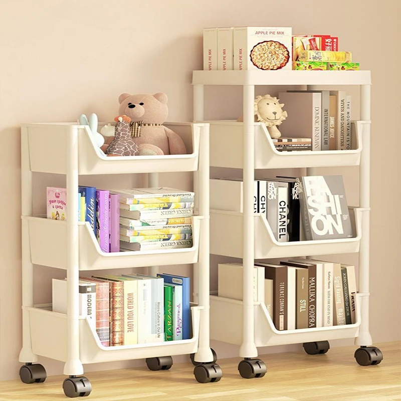 Bookcases Rack Cart Home Toy Storage Reading Shelves Children Furniture with Wheels Removable Floor Small Bookshelves