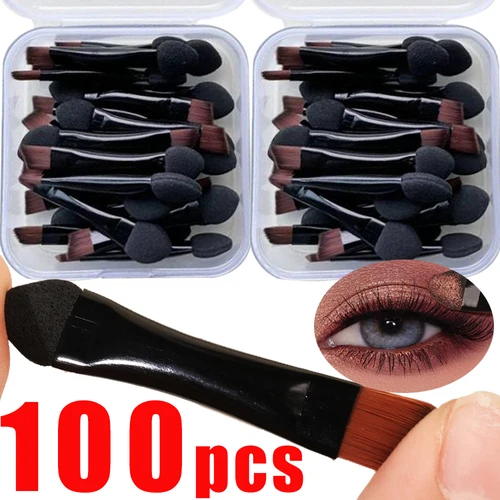 Imagen 2 del producto Brochas de maquillaje de doble cabezal, hoja en ángulo, delineador de ojos, sombra de ojos, cabezal de esponja portátil, brochas para sombra de ojos, uso en seco y húmedo
