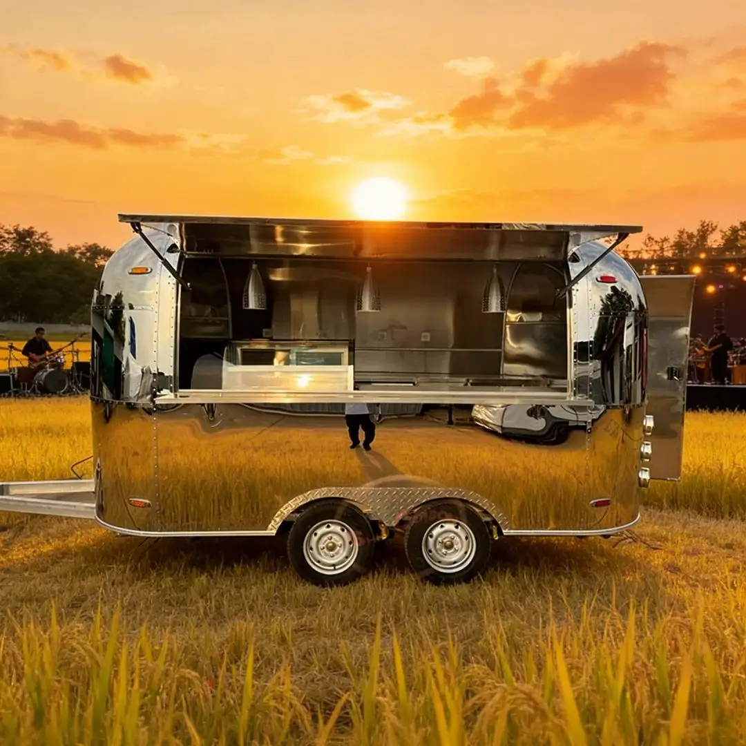 

Stainless Steel Mobile Kitchen Cart for Outdoor Catering with Storage Refrigerator And Sink Street Food Truck