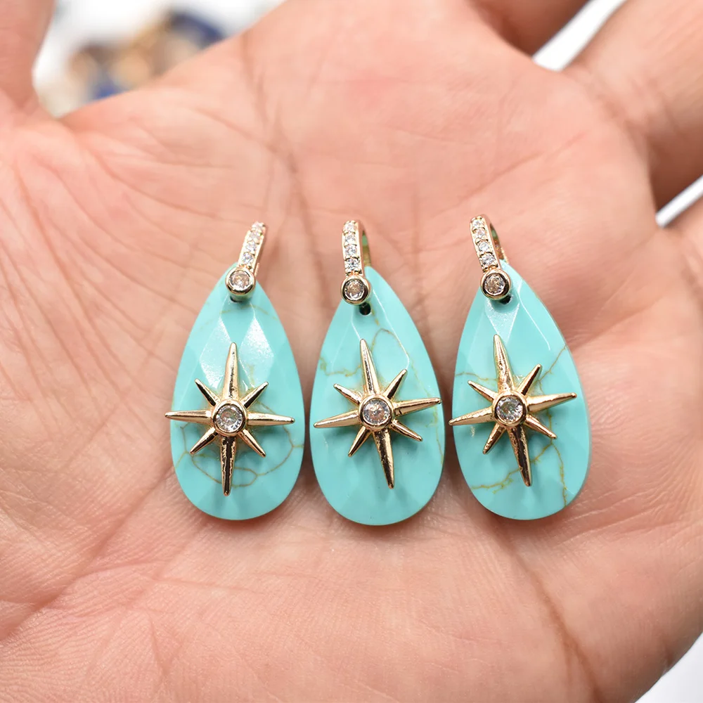 Großhandel 8 Stück/Set 14x25mm Wassertropfenform facettiert geschnitten Modische Natürliche Labradorit Starburst Halsketten-Anhänger Schmuck – Detail 25