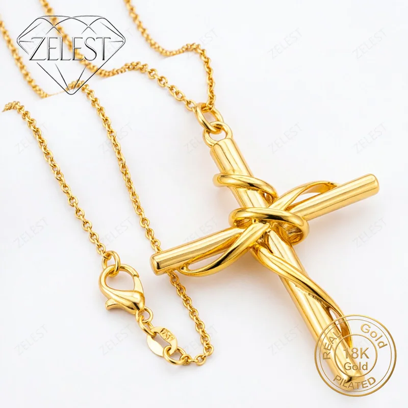 18K Gold Plated 16-30 Inch Delicate Wrapped Cross Pendant Necklace for Women, Fashionable Gift Accessory