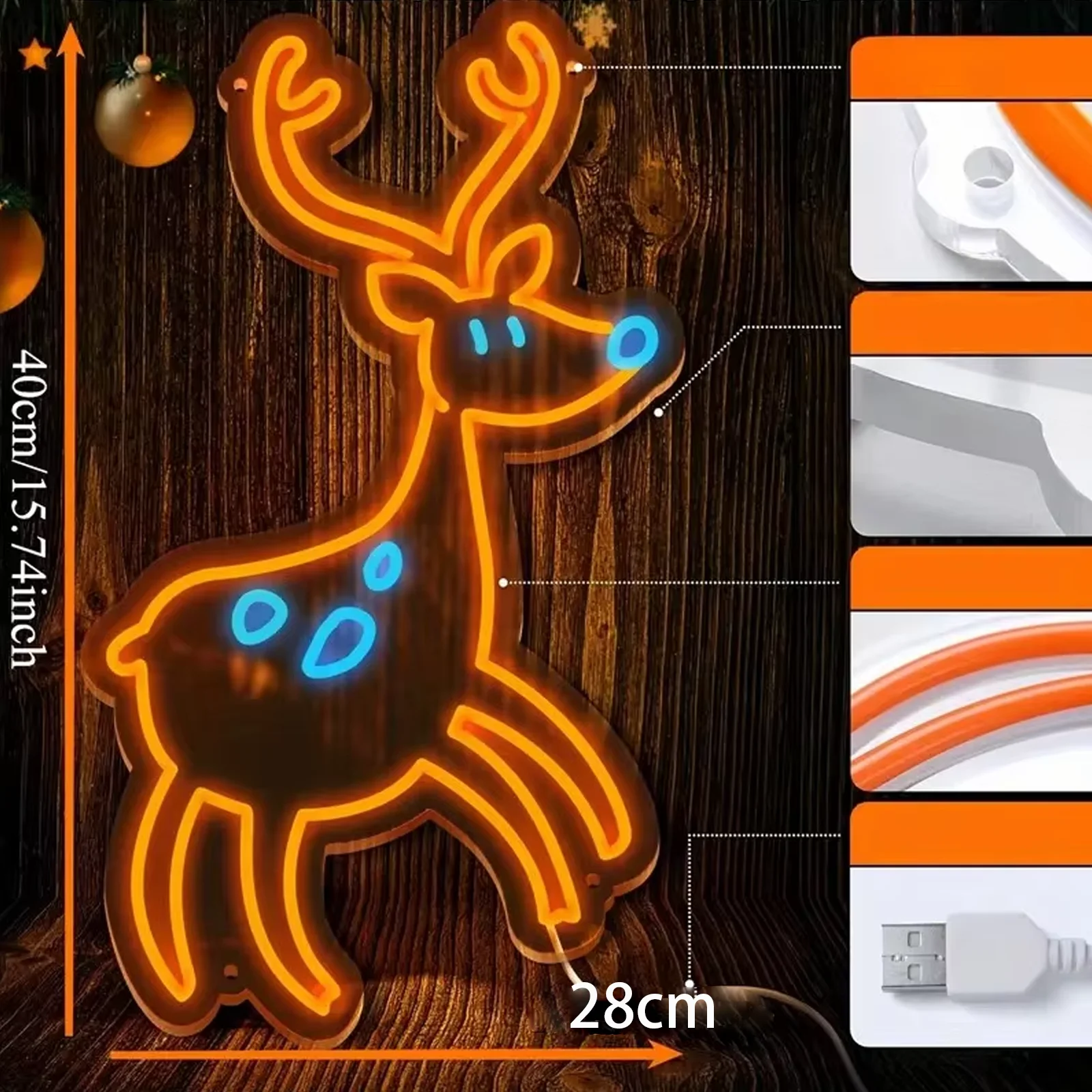 Reindeer LED Neon Sign for Wall Decor Dimmable Switch Adjustable Blue Orange Room Bedroom Christmas Tree Party Bar Wedding