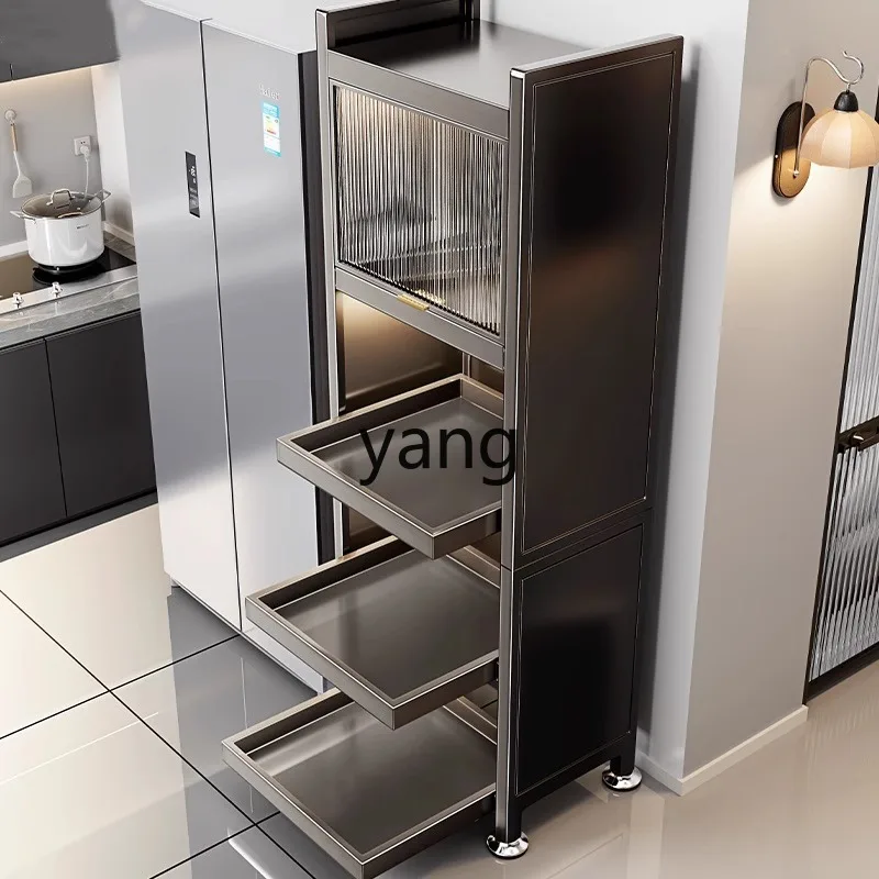 TGF estilo extraíble con puerta estante de almacenamiento piso lateral horno microondas gabinete de almacenamiento elevado multifuncional