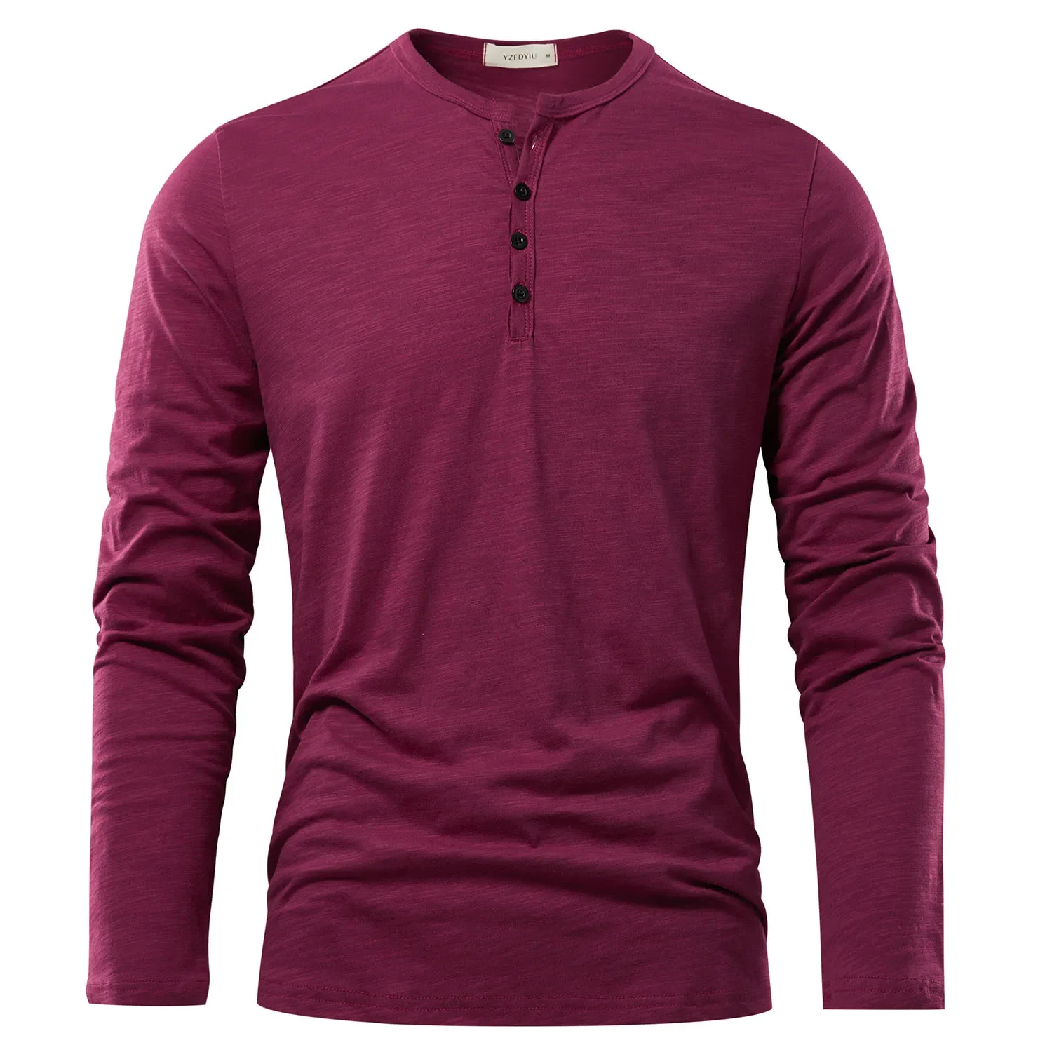 Autumn Solid Casual Mens T-shirts Henery Neck  Long Sleeve T Shirt for Men Breathable Male Tops Classic Versatile Clothes
