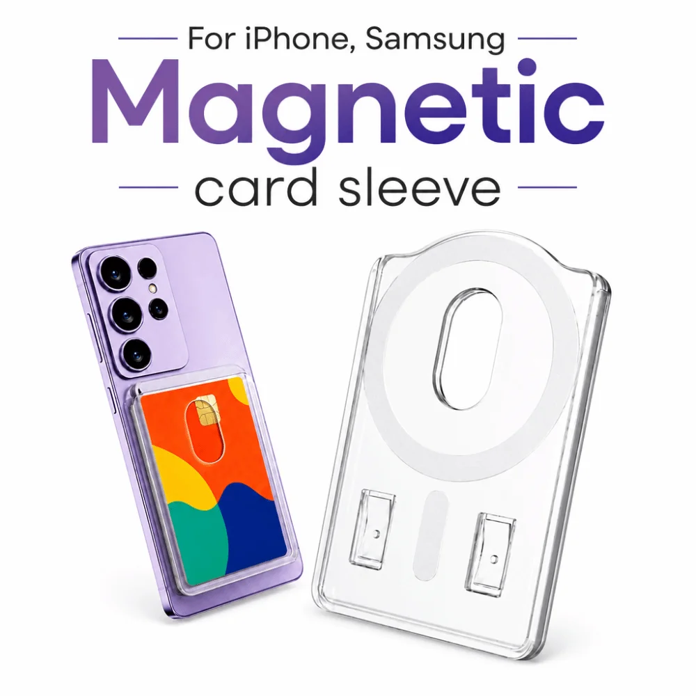 

Transparent For MagSafe Card Sleeve Shockproof 2 Card Slots Magnetic Stand Card Holder Lightweight for iPhone, Samsung