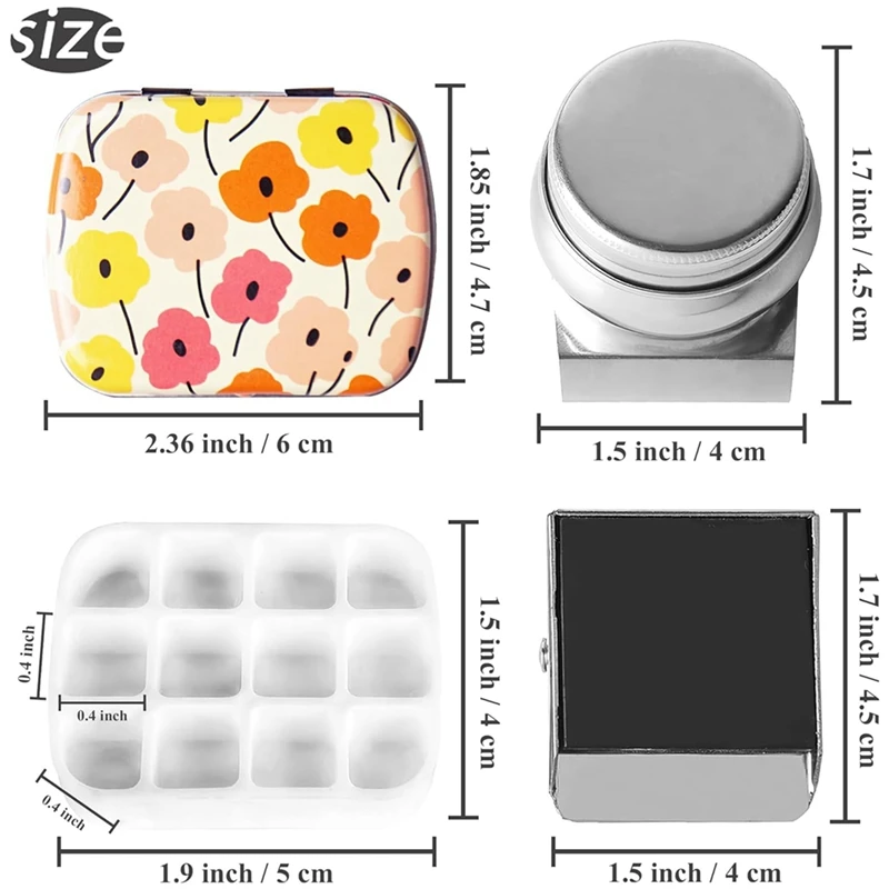 Portable Mini Tin Box,12-Well Empty Watercolor Palette,Small Paint Storage Kits With Magnetic Clip And Oil Pot Durable