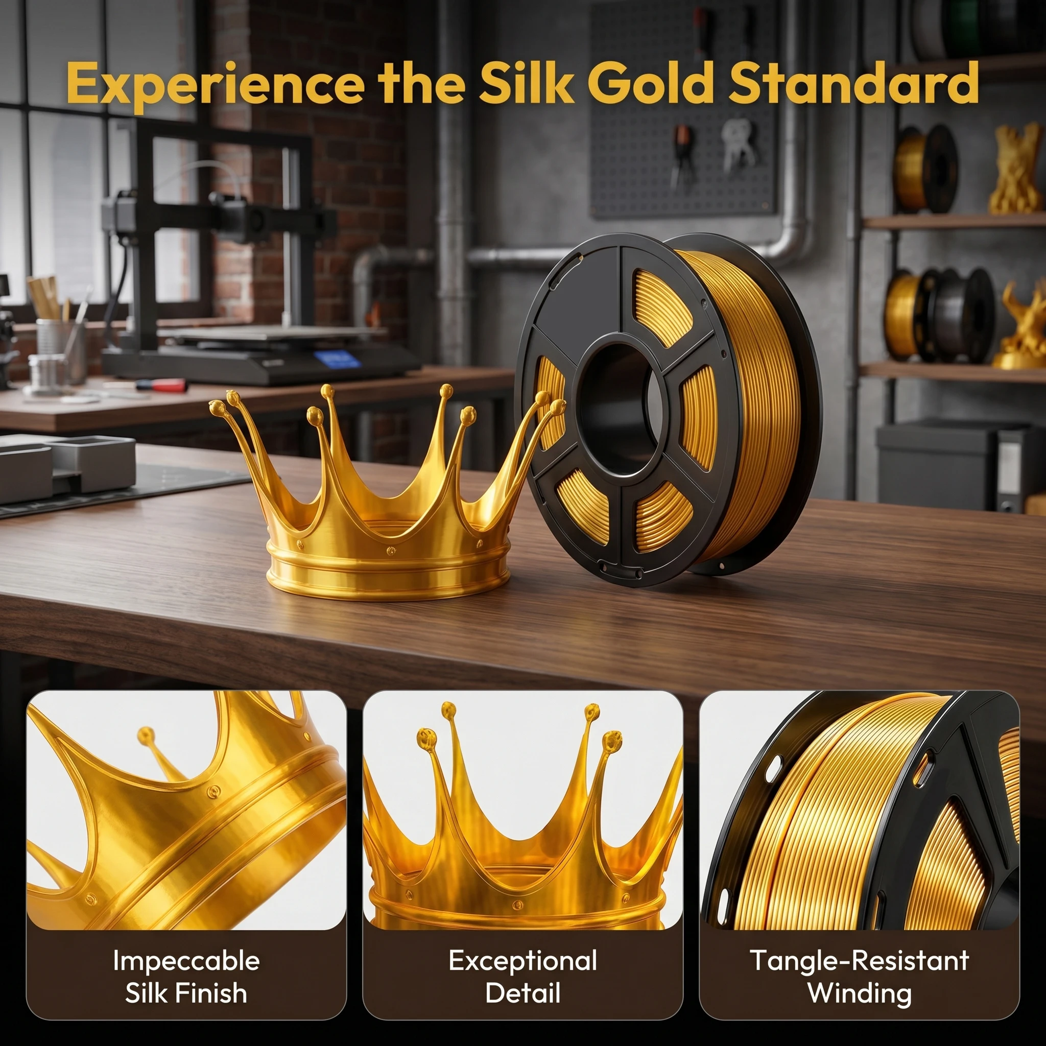 250g 500g 1kg Filament Silk Gold PLA 1.75mm Materiał do drukarek 3D Silk Gold PLA do drukarek 3D, przewód filamentowy, pakowanie próżniowe — zdjęcie produktu 5