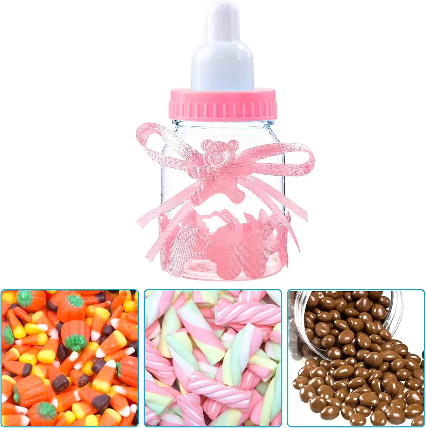 

12 x PINK Candy Bottle Baby Feeder Candy Box Gift Decoration Baby Shower Party Favors Decoration for Newborn Christening Pink
